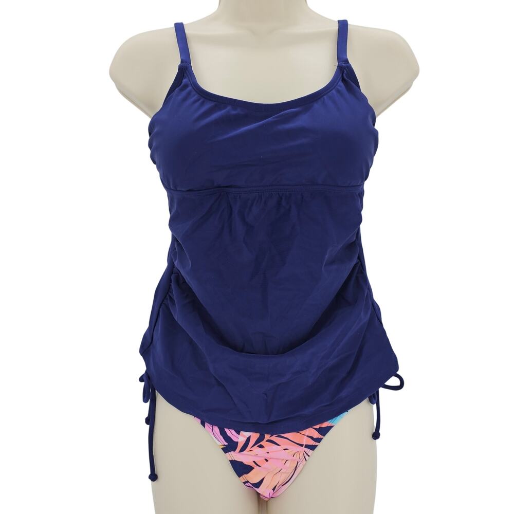 Cupshe Womans size S Escaping Ruched Tankini Top Floral Bikini bottom Blue NEW